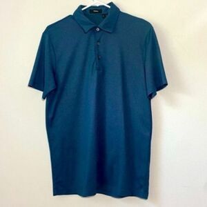 Theory Bronco Capulet Multi Micro Cube Polo Shirt Sz M in Blue Lightweight